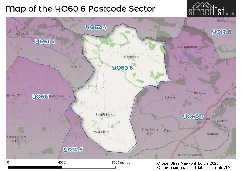 Map of the YO60 6 and surrounding postcode sector