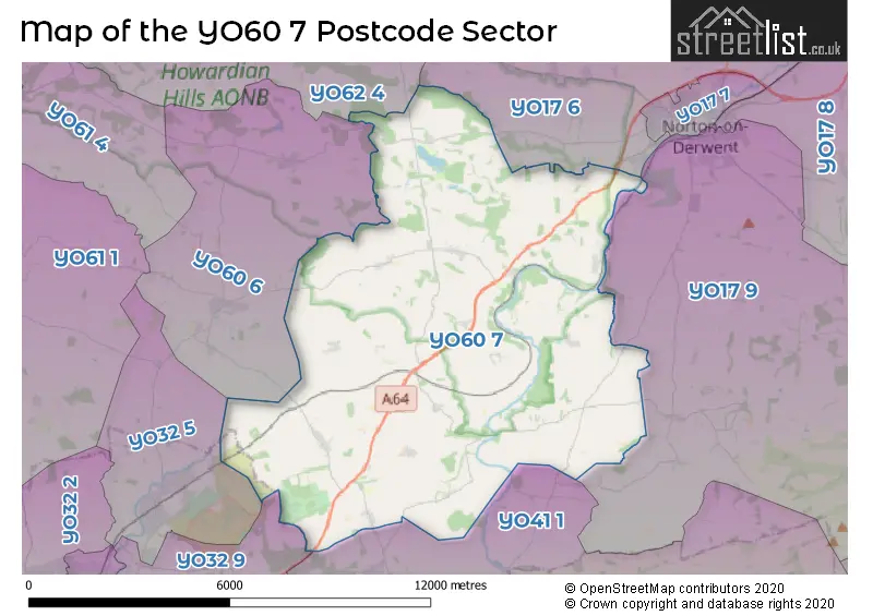 Map of the YO60 7 and surrounding postcode sector