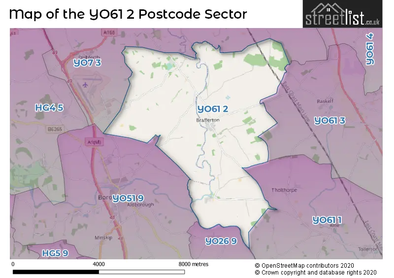 Map of the YO61 2 and surrounding postcode sector