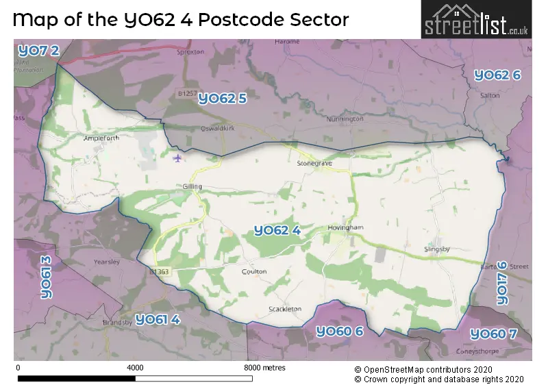 Map of the YO62 4 and surrounding postcode sector